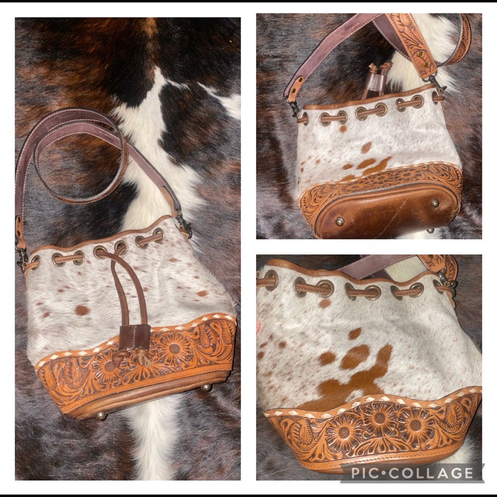 American Darling cowhide bag -tooled leather strap